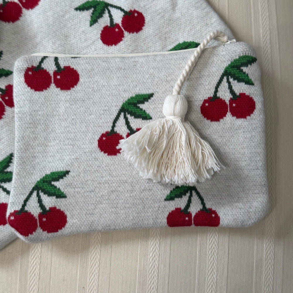 Cherry Patterned Pouch Set With Tassels Nwot - image 2
